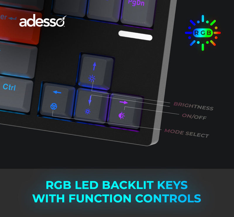 Adesso - Wired/Wireless/Bluetooth Multi-OS Illuminated Mechanical QMK VIA Compact Keyboard With CoPilot Ai Hotkey (Red Switch)