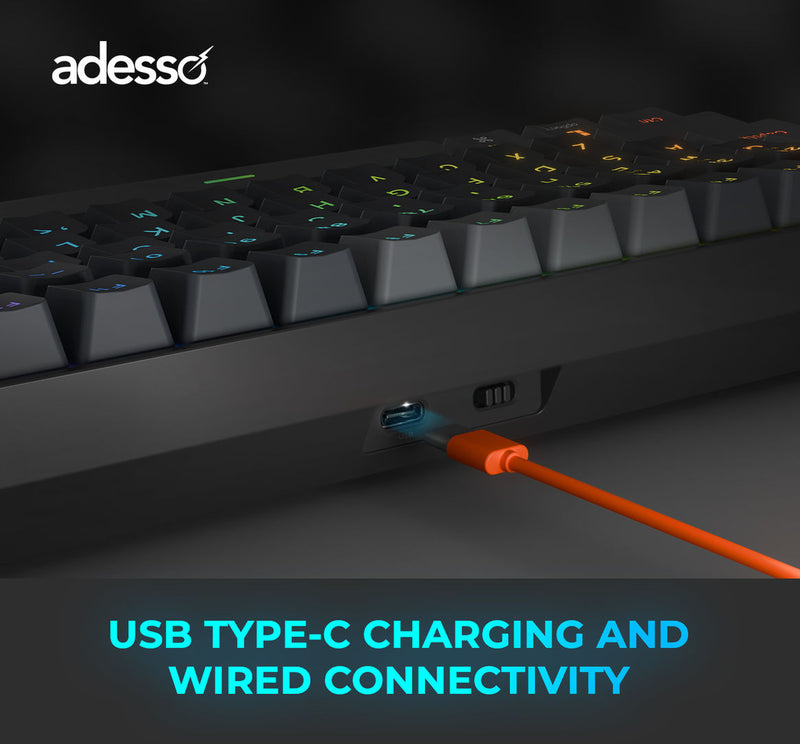 Adesso - Wired/Wireless/Bluetooth Multi-OS Illuminated Mechanical QMK VIA Compact Keyboard With CoPilot Ai Hotkey (Red Switch)