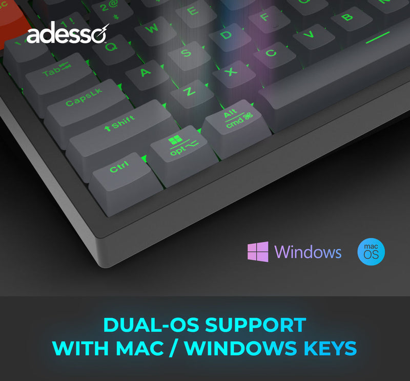 Adesso - Wired/Wireless/Bluetooth Multi-OS Illuminated Mechanical QMK VIA Compact Keyboard With CoPilot Ai Hotkey (Red Switch)