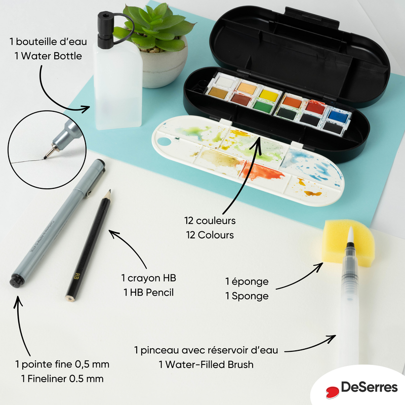 WATERCOLOUR TRAVEL KIT-17 PIECES