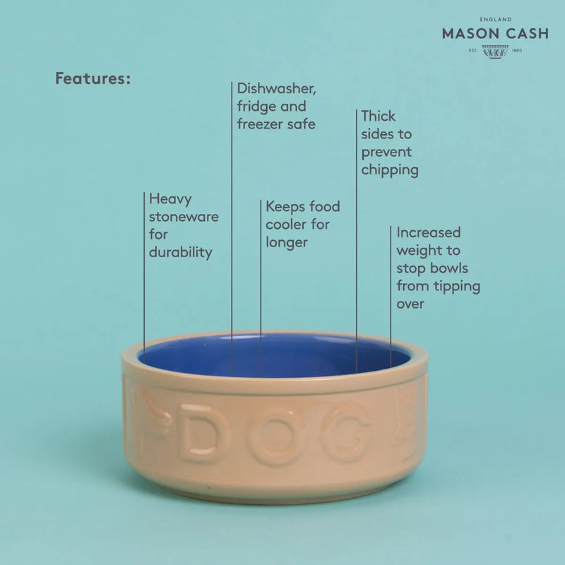 Mason Cash - PET Lettered Dog Bowl Cane & Blue