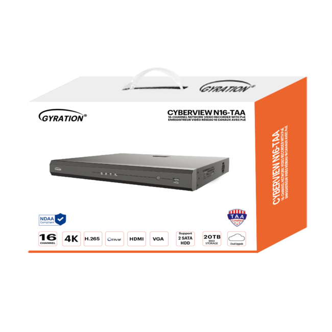 Gyration - Network Video Recorder (NVR) CYBERVIEW N16-TAA with PoE 16-Channel Input - TAA Compliant