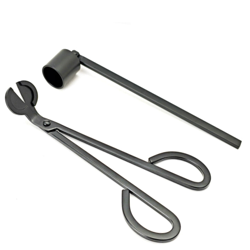 Natural Living - Candle Care Tool Set - Black (2-Piece) — black candle snuffer and wick trimmer.