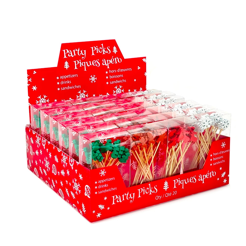 Natural Living - Holiday Party Picks (24 x 20-Pack) — countertop display of 24 boxes of party picks.