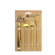 Natural Living - Charcuterie Utensil Set - Gold (4-Piece) — gold charcuterie utensils and gift packaging.