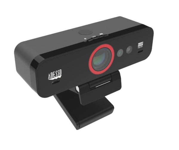 Adesso - Webcam 1080p CyberTrack F1 2.1MP Dual Mics with Noise Cancelling Pan/Tilt Tripod Mountable Facial Recognition Hello Compatible - Black