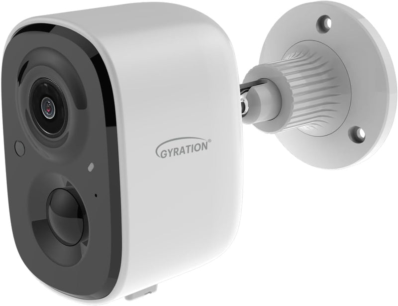 Gyration - Smart Home Outdoor/Indoor Wifi Camera 2MP Cyberview 2010 IP65 Waterproof Built in Mic Motion Detection Night Vision Rechargeable Battery - White