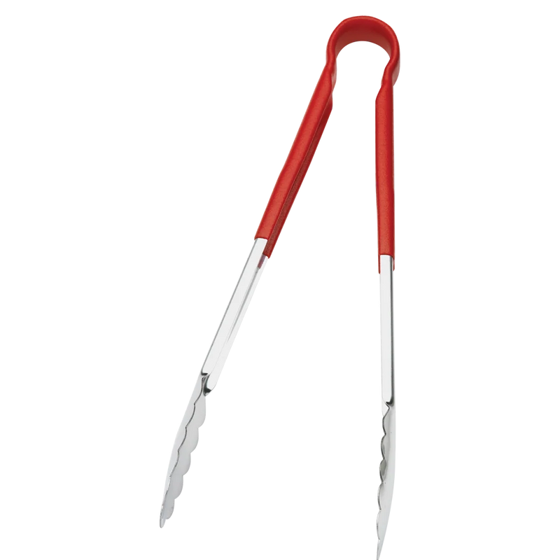 Browne - Tongs, One-Piece, coloured handle, SS PVC coating, 16"/40.6cm, Red