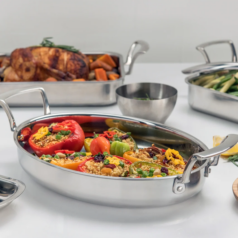 Browne - THERMALLOY Roast Pan, Oval 2.6qt/2.46L, 12x10.4x2"/30.5x26.5x5cm, SS