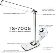 Turcom TS-7005 RelaxaLight LED Desk Lamp – White – product view