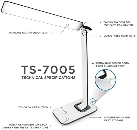 Turcom TS-7005 RelaxaLight LED Desk Lamp – White – product view