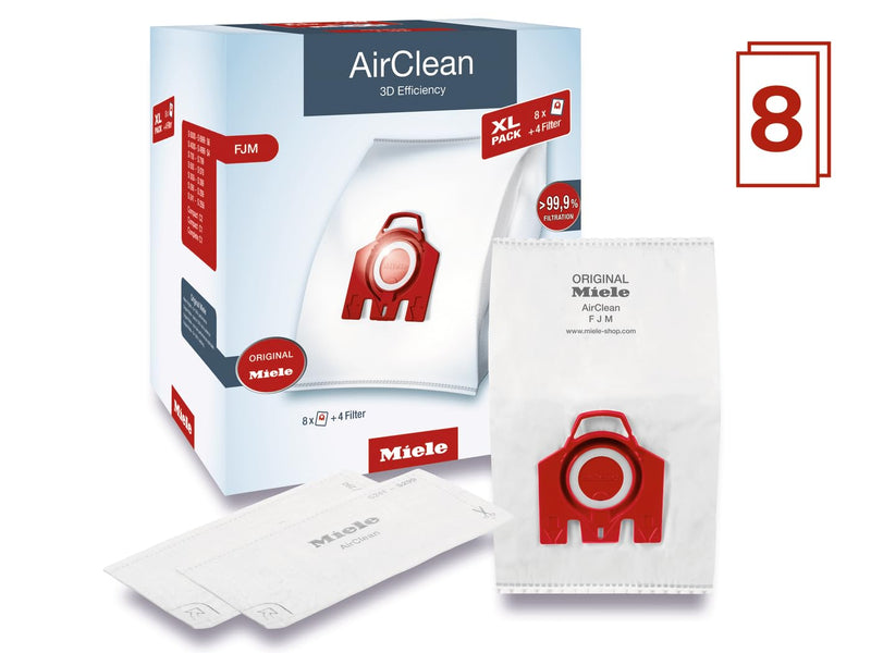 Miele AirClean 3D Efficiency FJM XL Dust Bags, 8 Pack