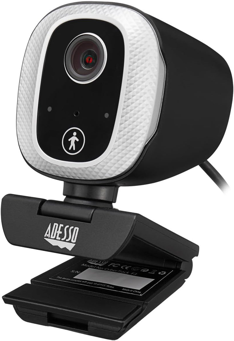 Adesso - Webcam 1080p CyberTrack M1 2.1MP Dual Mics Fixed Focus with Noise Cancelling 305 Degree Motion Tripod Mountable  - Black