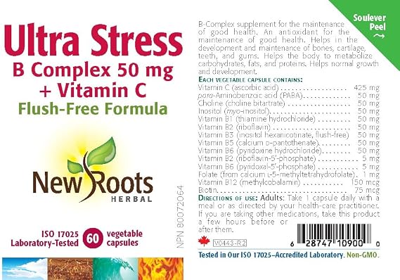 New Roots Herbal - Ultra Stress B Complex 50MG Vitamin C 60 Capsules