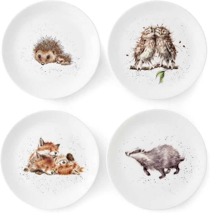 Royal Worcester - COUPE PLATES 8" Set of 4-(BADGER, HEDGEHOG, FOX, OWL)