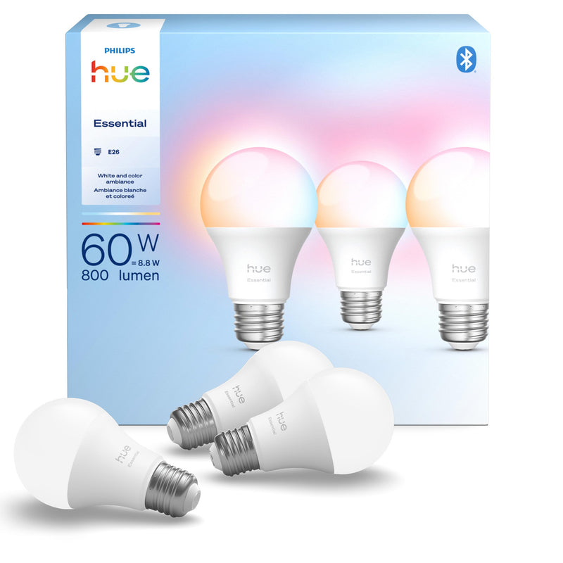 Philips Hue Essential A19 Color Smart Bulbs 607028, 3 Pack