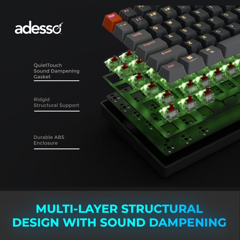 Adesso - Wired/Wireless/Bluetooth Multi-OS Illuminated QMK VIA Mechanical Mini Keyboard With CoPilot AI Hotkey (Red Switch)