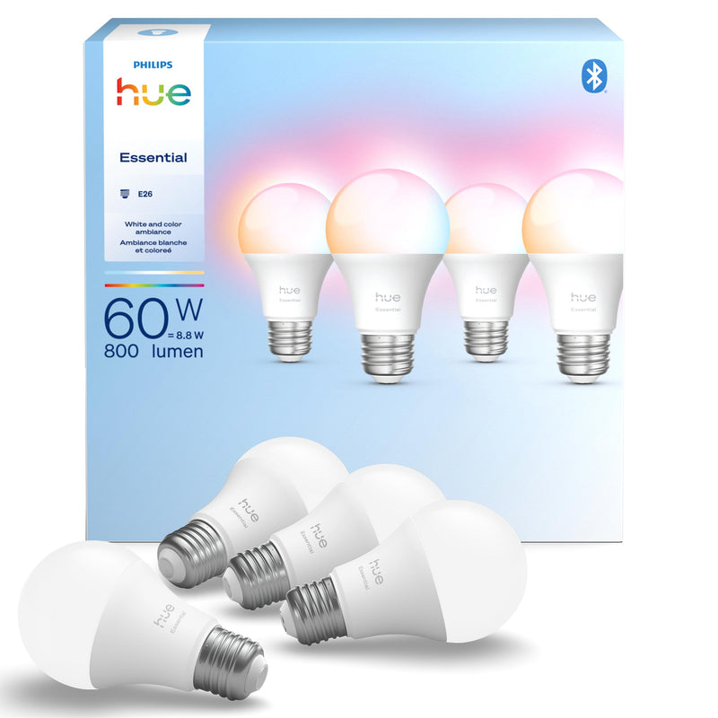 Philips Hue Essential A19 Color Smart Bulbs 592592, 4 Pack