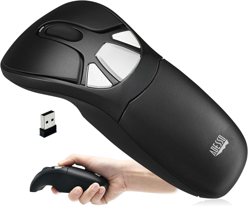 Adesso - Air Mouse Wireless iMouse P30 GO Plus USB 2.4Ghz Dongle with MotionTools 3 Software Mouse/Wireless Presenter with Charging Cradle PC/Mac - Black