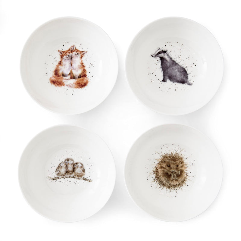 Royal Worcester - CEREAL BOWL S/4-(BADGER,HEDGEHOG,FOX, OWL)