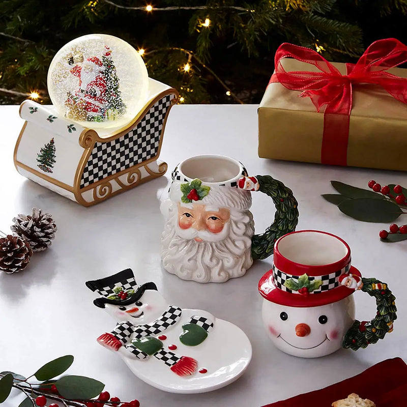 Spode - Christmas Tree Blk/Wht - Santa Toby Mug - 5.2"