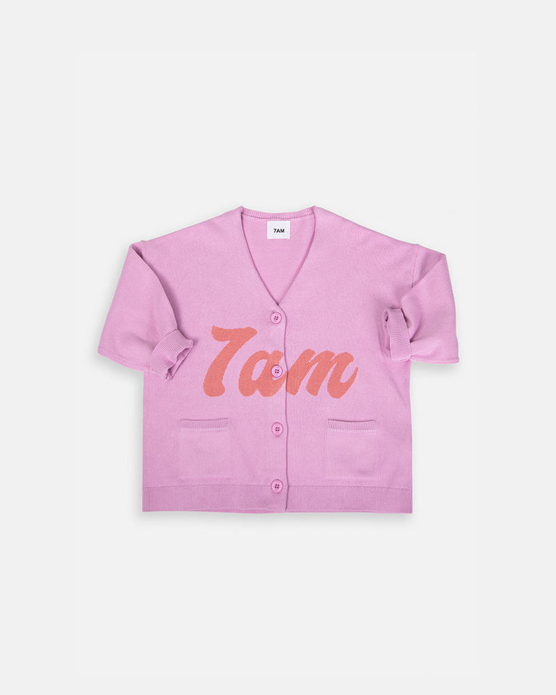 7AM - Logo Boxy Cotton Cardigan