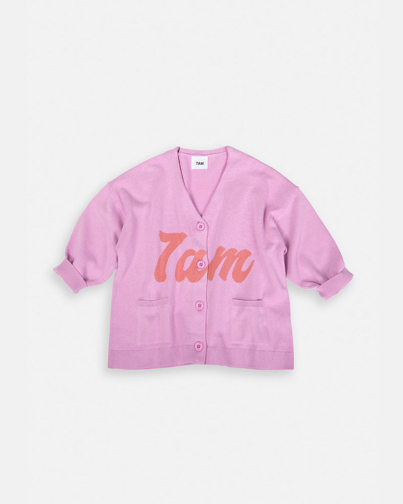 7AM - Logo Boxy Cotton Cardigan
