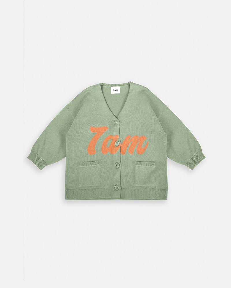 7AM - Logo Boxy Cotton Cardigan