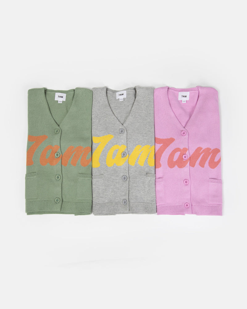 7AM - Logo Boxy Cotton Cardigan