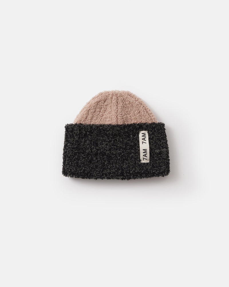 7AM - 2 - Tone Ribbed Beanie - Fuzzy