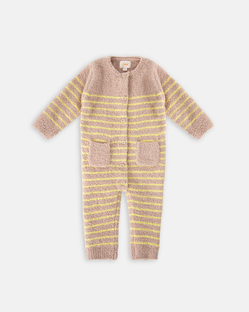 7AM - Long Sleeve Striped Jumpsuit - Fuzzy