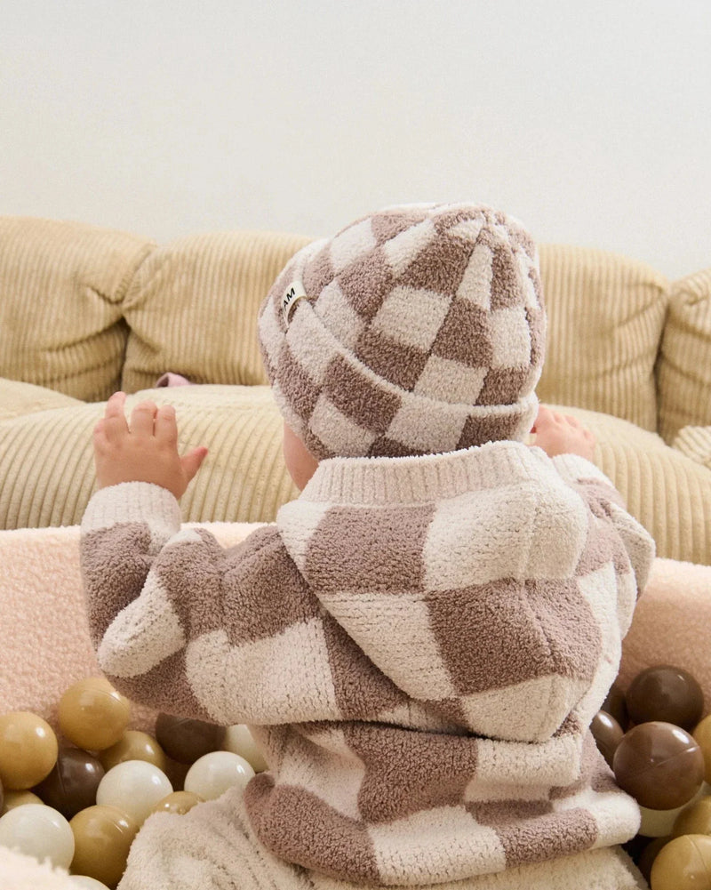 Hooded Cardigan - Checkers Fuzzy