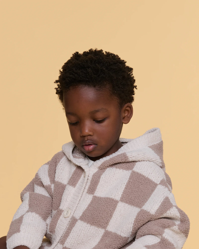 Hooded Cardigan - Checkers Fuzzy