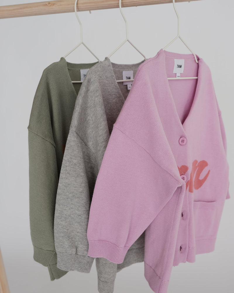 7AM - Logo Boxy Cotton Cardigan