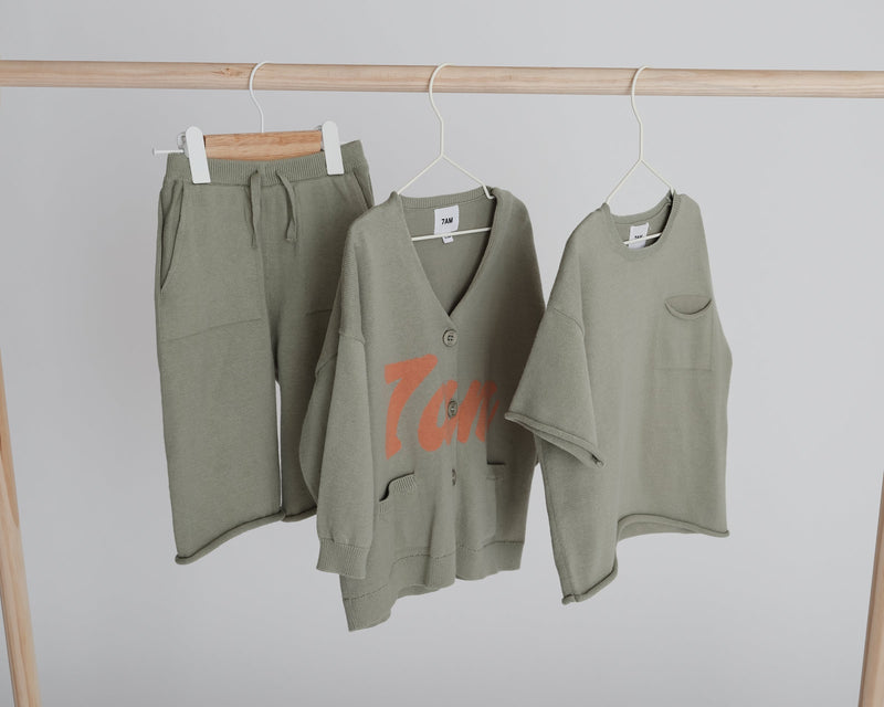 7AM - Logo Boxy Cotton Cardigan