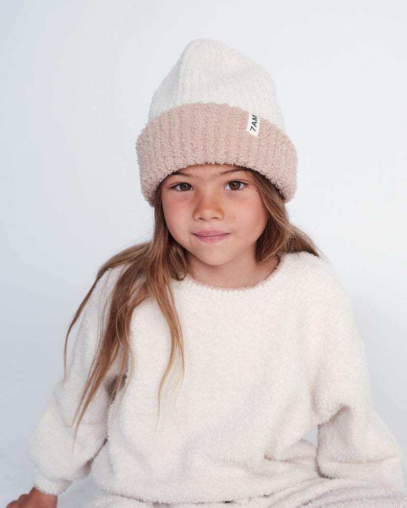 7AM - 2 - Tone Ribbed Beanie - Fuzzy