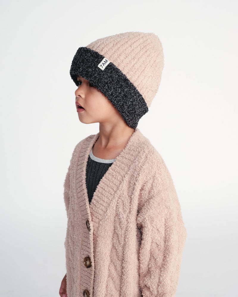 7AM - 2 - Tone Ribbed Beanie - Fuzzy