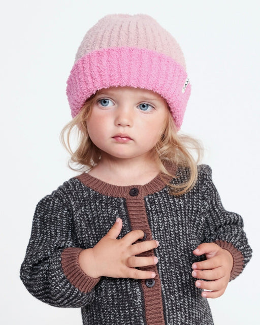 7AM - 2 - Tone Ribbed Beanie - Fuzzy Mother & Baby Ash Rose / Vivid Pink 0 - 6M