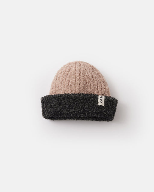 7AM - 2 - Tone Ribbed Beanie - Fuzzy Mother & Baby Pecan / Black Melange 0 - 6M