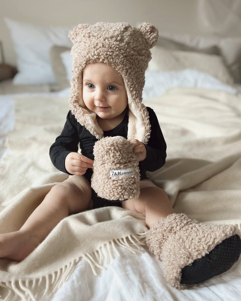 7AM - Baby Booties - Teddy | Teddy Plush Booties Cozy Soft Knit Infant Footwear Mother & Baby 0 - 6M