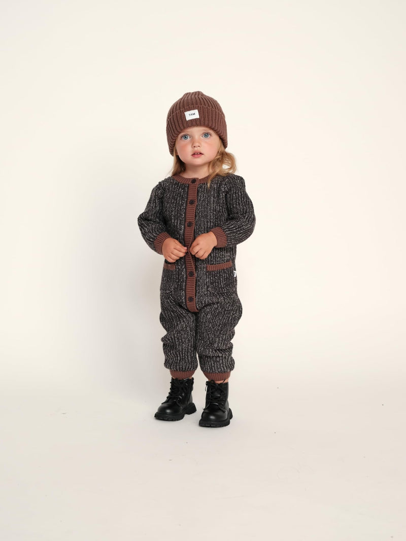 7AM - Beanie - Chunky Mother & Baby Ash Rose 0 - 6M