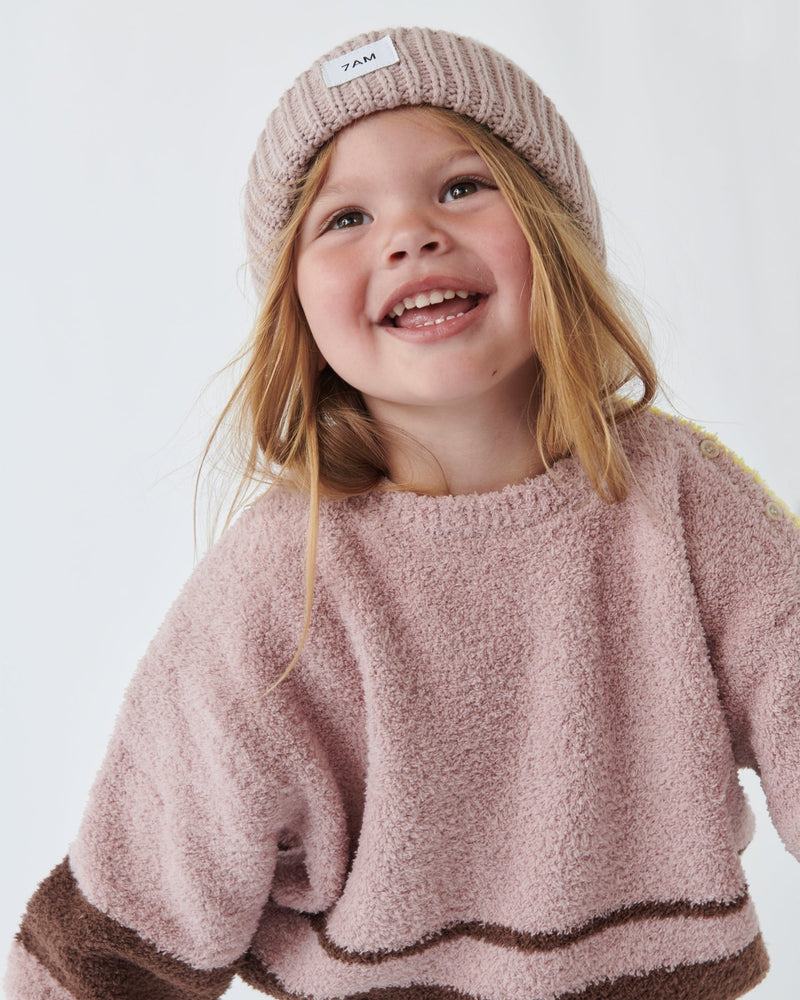 7AM - Beanie - Chunky Mother & Baby Ash Rose 0 - 6M