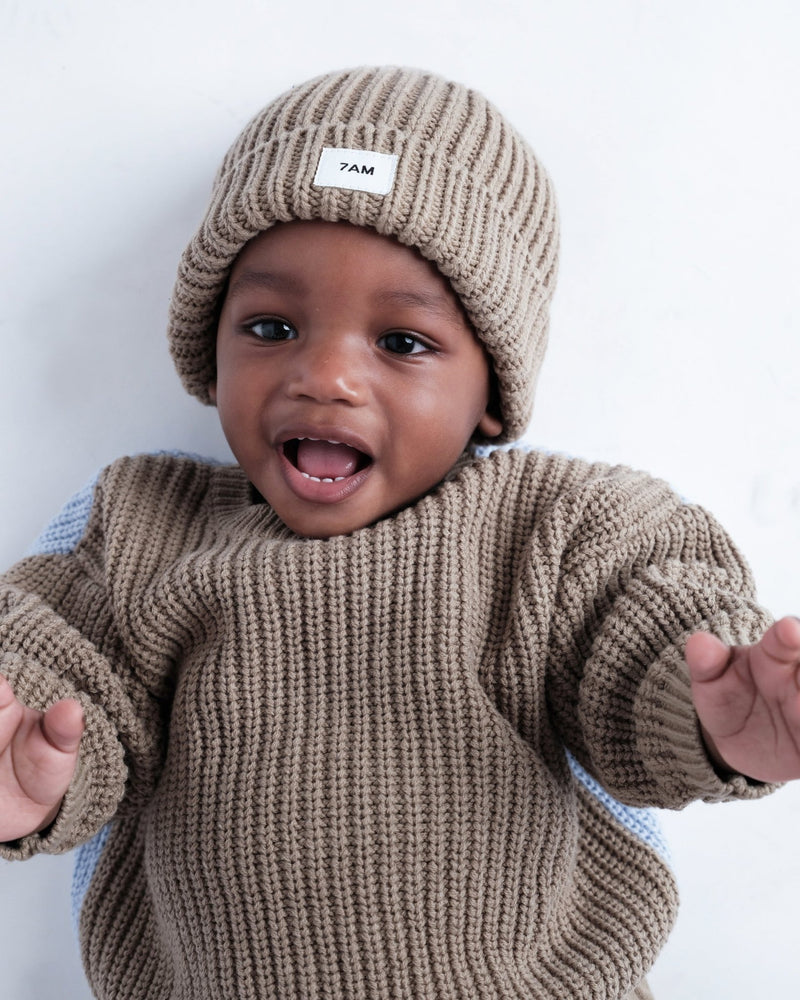 7AM - Beanie - Chunky Mother & Baby Ash Rose 0 - 6M
