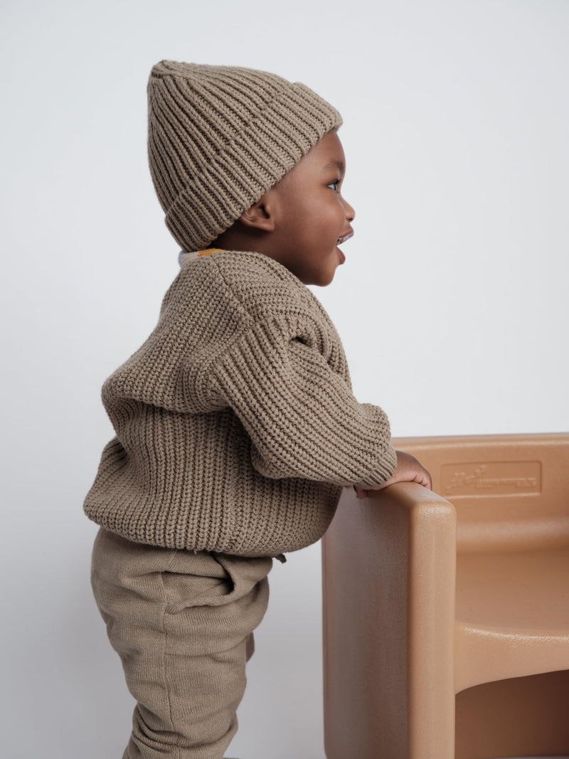 7AM - Beanie - Chunky Mother & Baby Ash Rose 0 - 6M