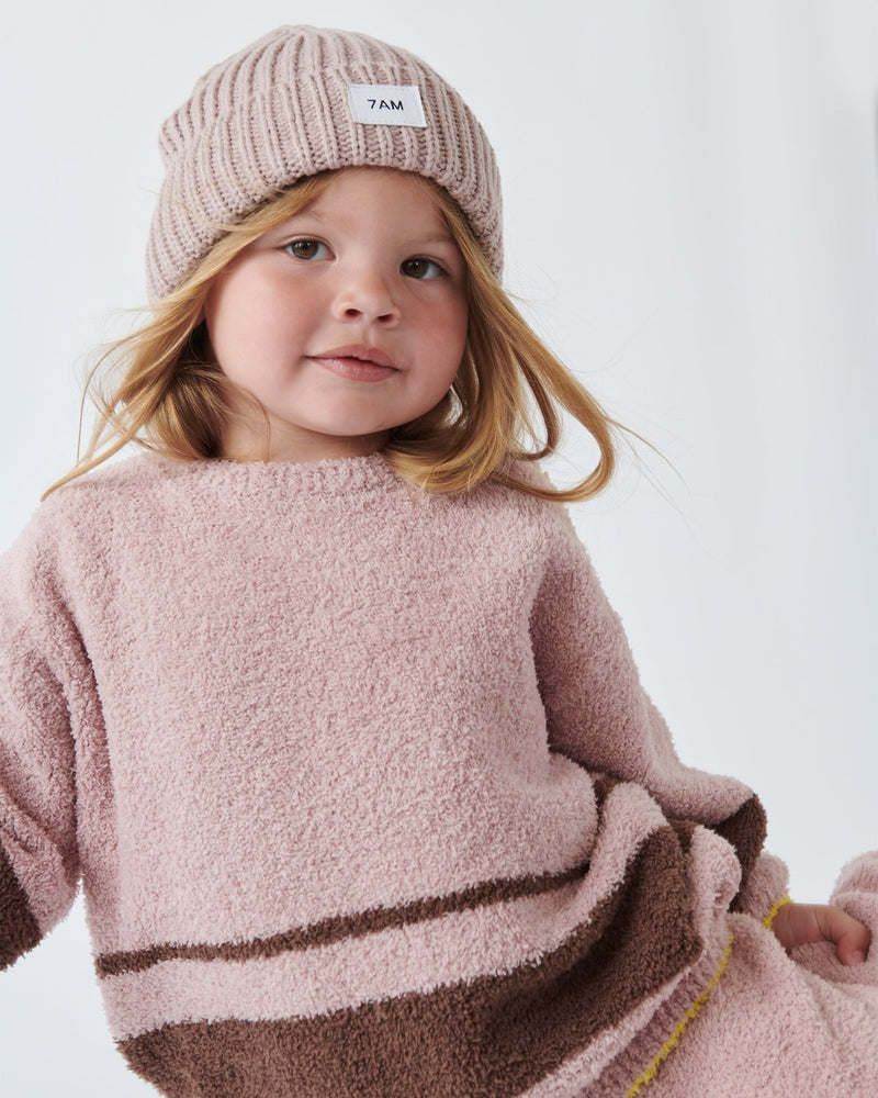 7AM - Beanie - Chunky Mother & Baby Ash Rose 0 - 6M