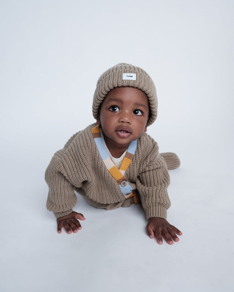 7AM - Beanie - Chunky Mother & Baby Ash Rose 0 - 6M