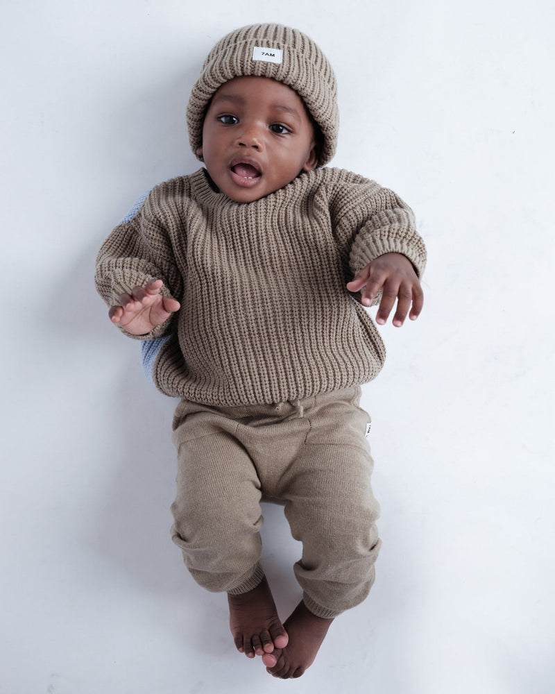 7AM - Beanie - Chunky Mother & Baby Ash Rose 0 - 6M