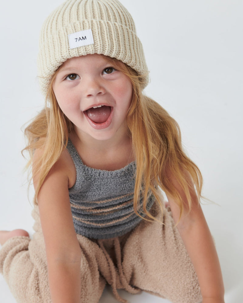 7AM - Beanie - Chunky Mother & Baby Ash Rose 0 - 6M
