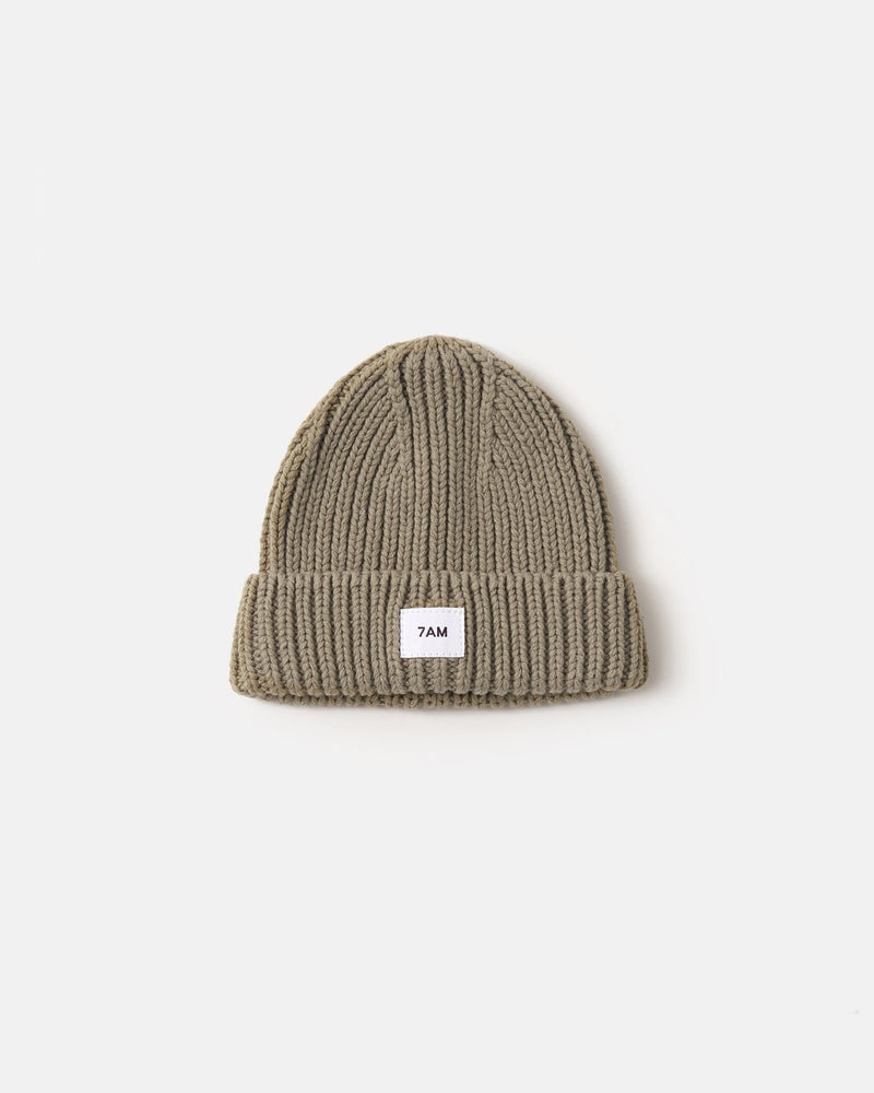 7AM - Beanie - Chunky Mother & Baby Olive 0 - 6M