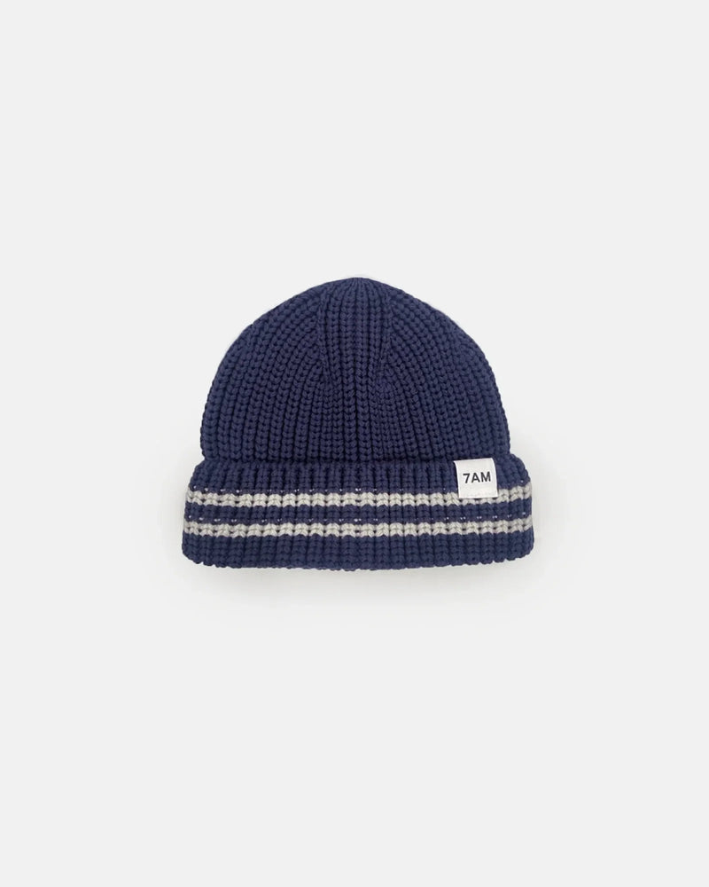 7AM - Beanie - Chunky Tennis | Knit Beanie Collection for Babies and Kids Mother & Baby Navy Pearl Grey 0 - 6M